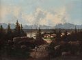Ferdinand Lepie Bauernhäuser in idealisierter Alpenlandschaft.jpg