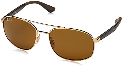 Ray-Ban Men's RB3593 Metal Square Sunglasses, Gold/Polarized Brown, 58 mm