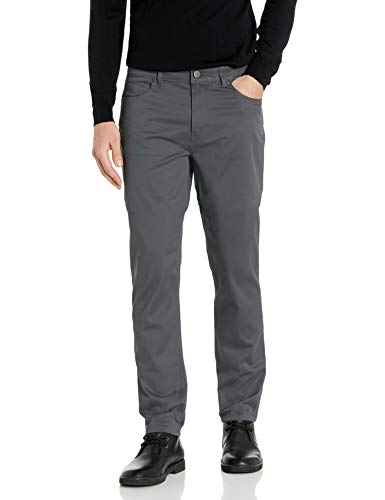 Amazon Brand - Buttoned Down Men's Straight-Fit 5-Pocket Easy Care Stretch Twill Chino Pant, Dark Grey, 34W x 29L