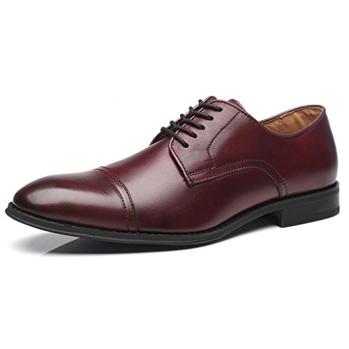 La Milano Mens Leather Updated Classic Cap Toe Oxfords Lace Dress Shoes, Burgundy, 12 D(M) US