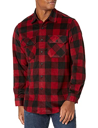 Wrangler mens Long Sleeve Plaid Fleece Jacket Button Down Shirt, Red Buffalo Plaid, Large US
