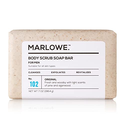 MARLOWE. No. 102 Men's Body Scrub Soap 7 oz | Best Exfoliating Bar for Men | Made with Natural Ingredients | Green Tea Extract | Amazing Scent