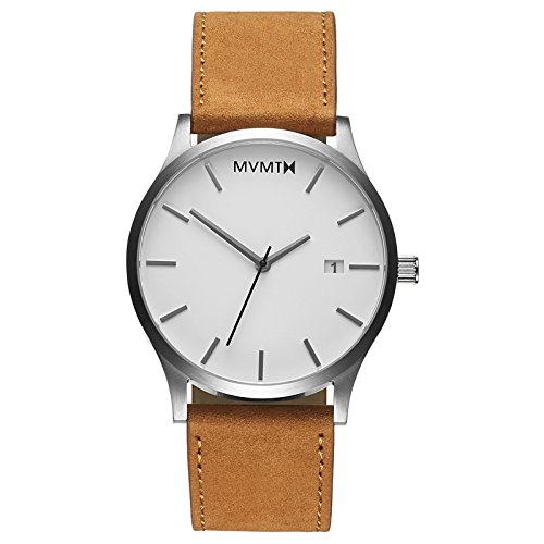 MVMT Classic Mens Watch, 45MM | Leather Band, Minimalist Watch, Analog with Date | White Tan