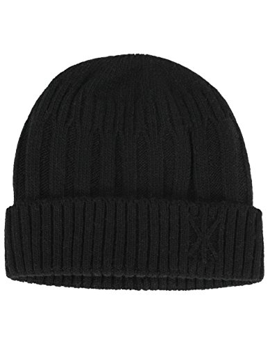 Dahlia Men's Skullies & Beanies - Wool, Knit Winter Hat, Fleece Lined, Black