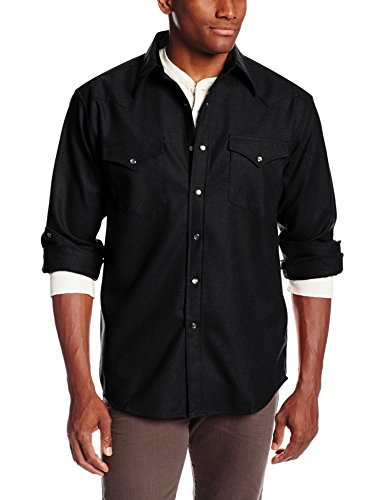 Pendleton Men's Long Sleeve Snap Front Classic Fit Canyon Wool Shirt, Black Solid, MD