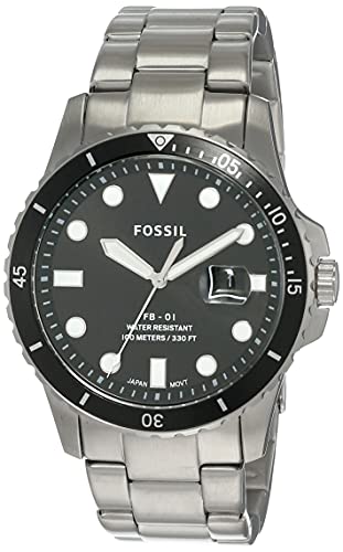 Fossil Men's FB-01 Quartz Stainless Steel Three-Hand Date Watch, Color: Silver/Black (Model: FS5652)
