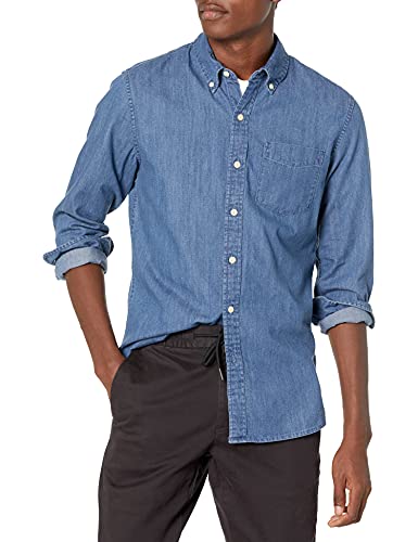 Men's Standard-Fit Long-Sleeve Denim Shirt Shirt, -Medium Blue, Small