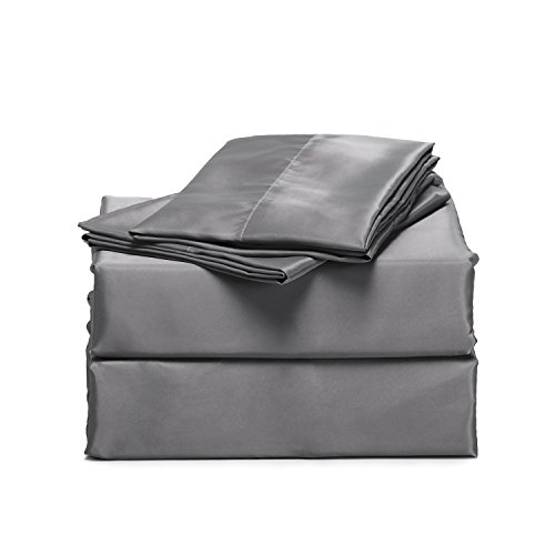 Bedsure 4-Pieces Satin Bed Sheet Set King Dark Gray Smooth and Silky with Deep Pocket Fitted Sheets