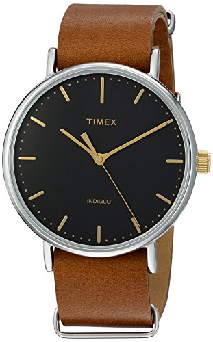 Timex Unisex TW2P97900 Fairfield 41 Brown Leather Slip-Thru Strap Watch
