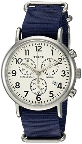 Timex Unisex TWC063800 Weekender Chrono Cream/Blue Double-Layered Nylon Slip-Thru Strap Watch