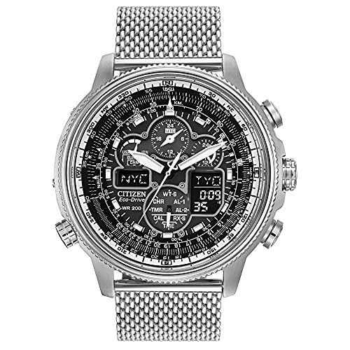 Citizen Eco-Drive Promaster Navihawk A-T Quartz Men's Watch, Stainless Steel, Pilot watch, Silver-Tone (Model: JY8030-83E), Brown