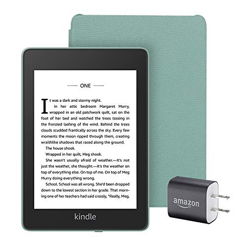 Kindle Paperwhite Essentials Bundle including Kindle Paperwhite - Wifi, Ad-Supported, Amazon Leather Cover, and Power Adapter