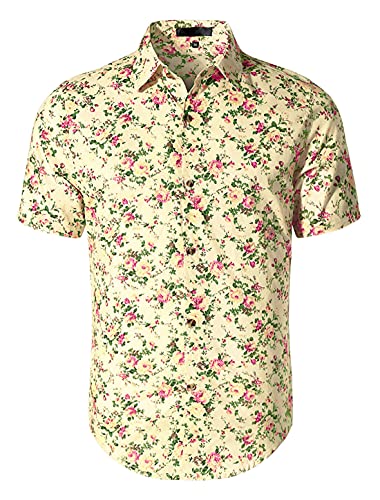 uxcell Floral Printed Short Sleeves Shirt