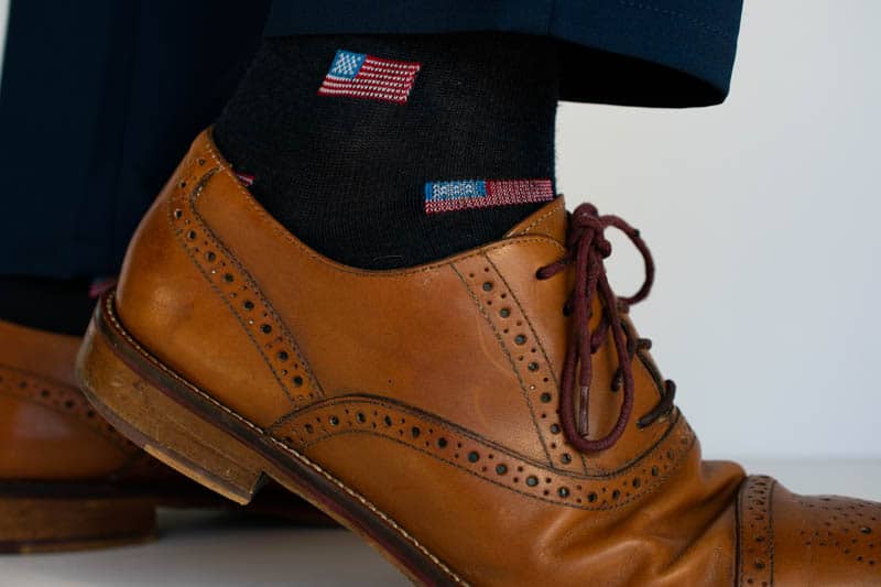 american flag socks in johnston murphy oxford brogue shoes