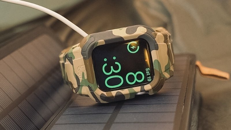 Best Apple Watch Bands Rhino Band Stealth in Camo Sitting on Black Object