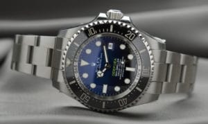 Best Online Watch Stores_ Picture of a Rolex Lying On Its Side With A Gray Background