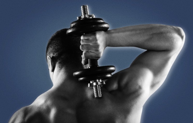 Bro Split Man Doing Tricep Extension on Blank Background