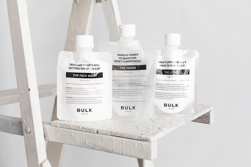 Bulk Homme skincare system unboxed on ladder