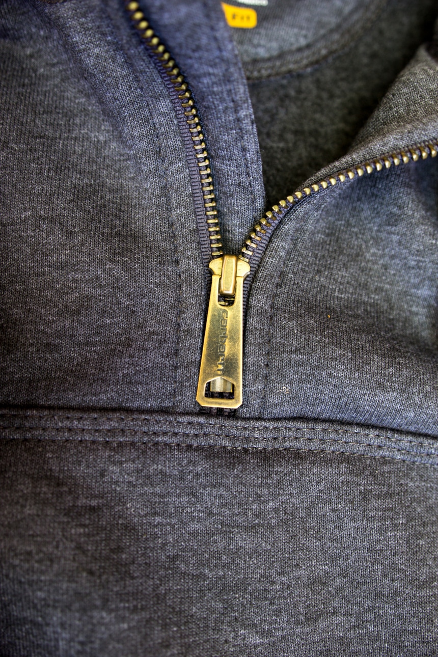 Carhartt Rain Defender Paxton Zip Mock Sweatshirt front neck and zipper