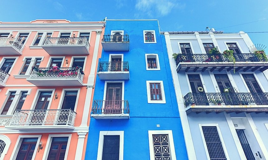 Classical and colorful colonial style apartments of San Juan, Puerto Rico