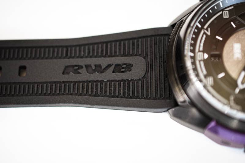 closeup of rec watches 901 rwb rotana strap