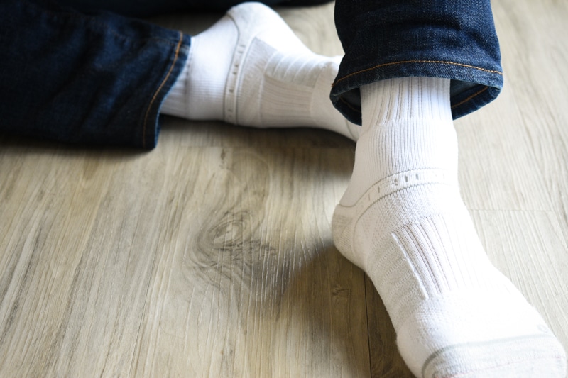 closeup strideline crew white on model