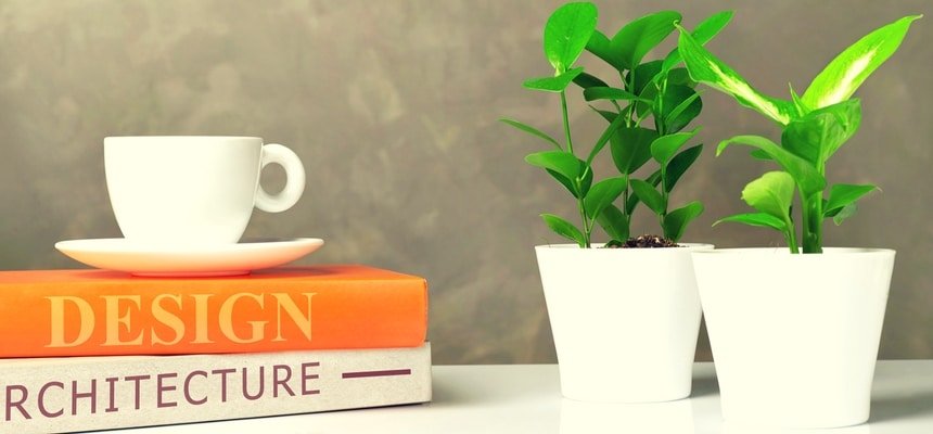 Coffee table books with plants