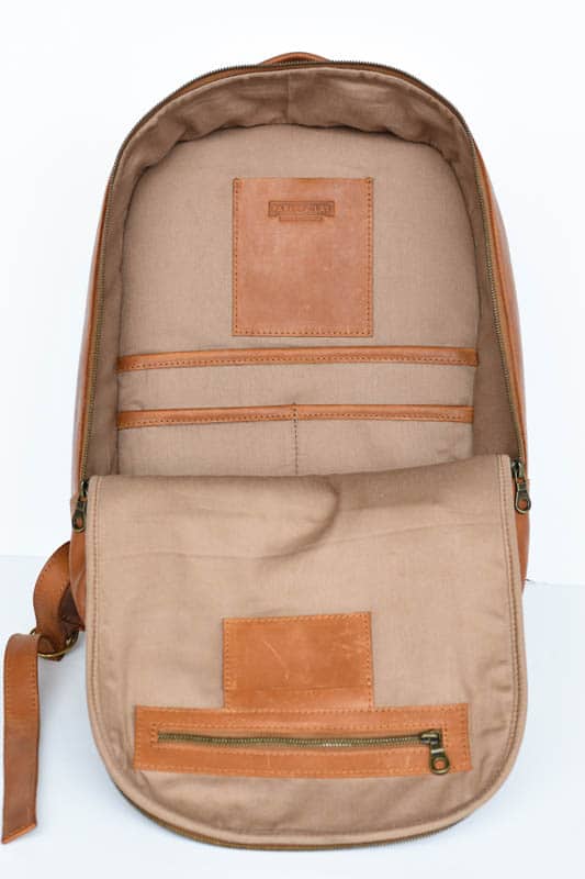 cotton canvas interior of atlast leather backpack from parker clay