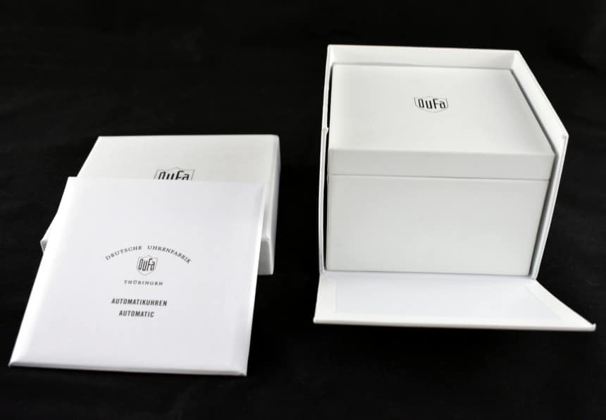 Dufa Bayer Watch Box Open Outside and Booklet Envelope