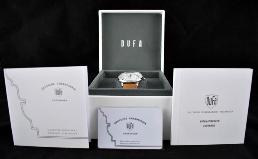 Dufa Bayer Watch Box Open Outside with Instructions and Warranty on Display