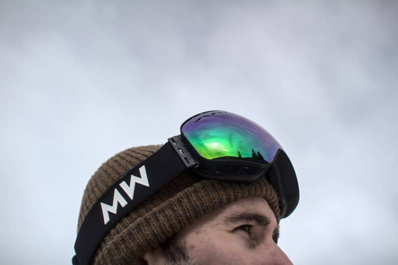 Float goggle rainbow lens on head