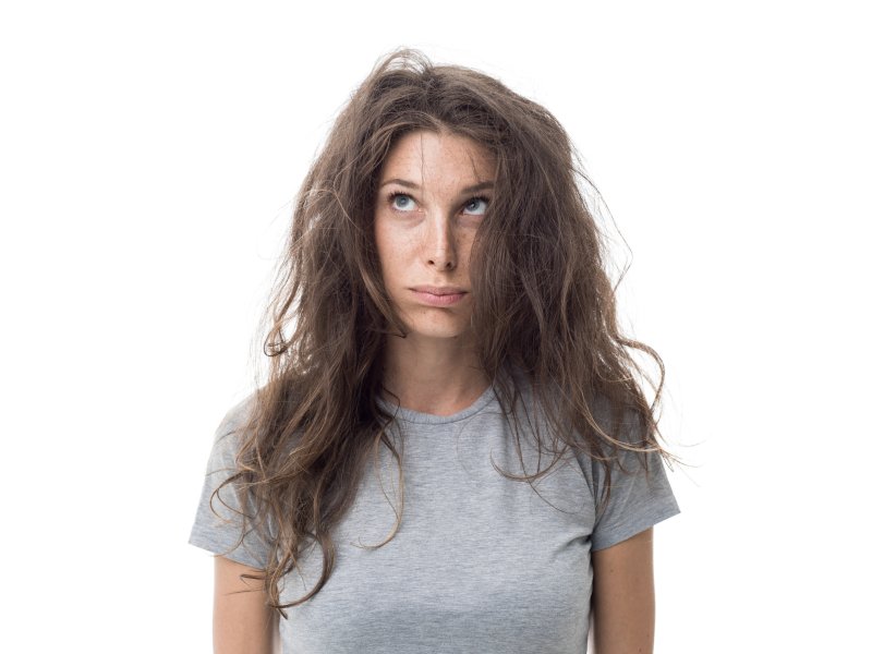 Girl having a bad hair day