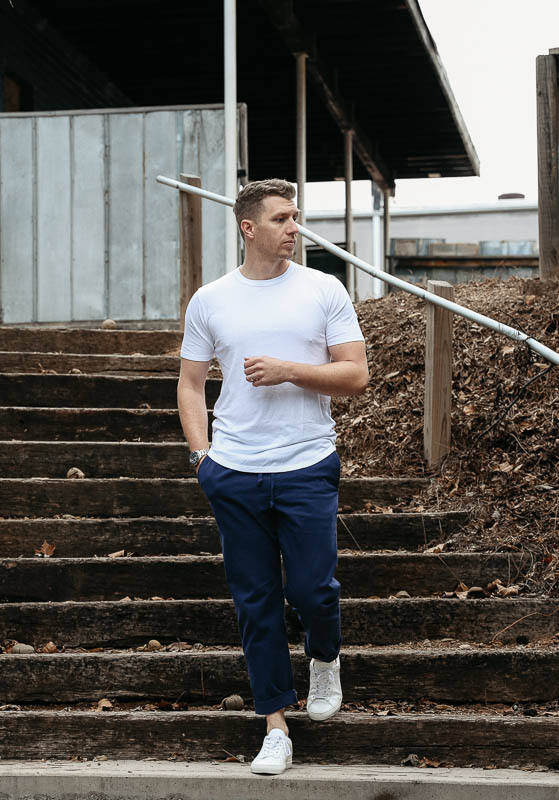 Goodlife Clothing white t shirt on steps