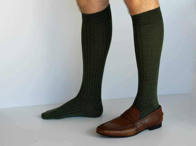 green over the calf sock with and without shoe