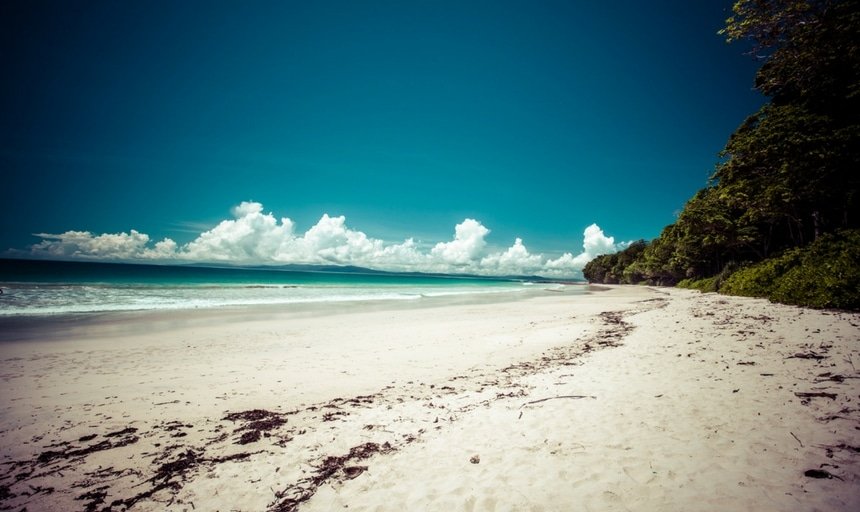 Havelock Island blue sky with white clouds, Andaman Islands, India