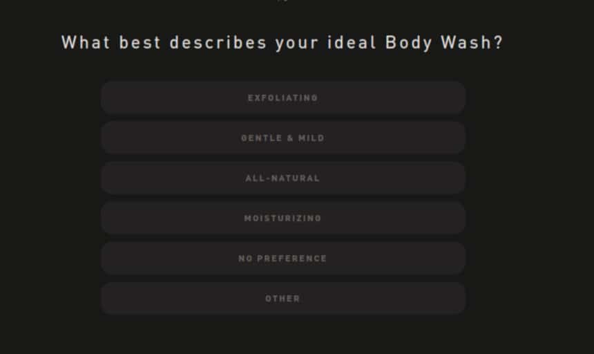 Hawthorne Quiz Screenshot Body Wash Ideal Type Question