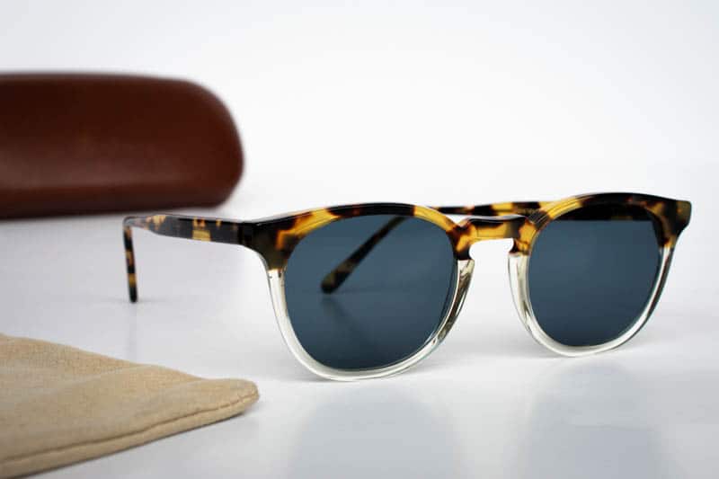 illesteva eldridge sunglasses with leather case white background