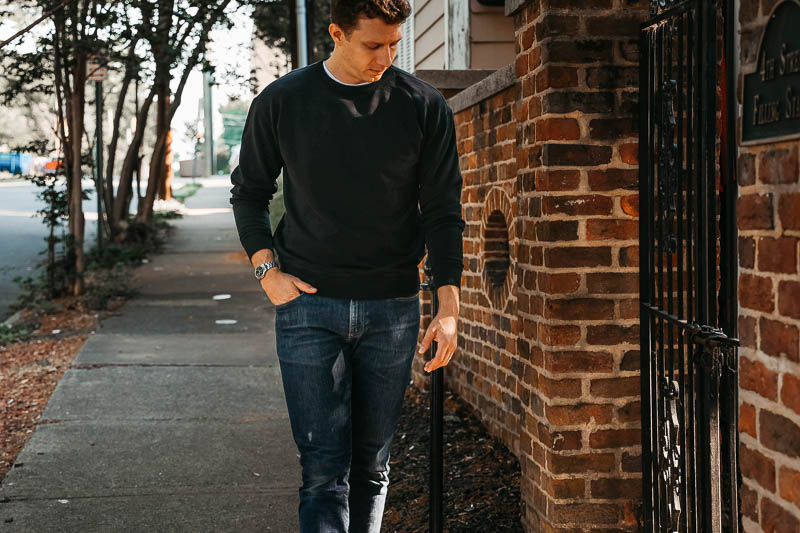 KOTN Review: Can You Build a Wardrobe on Simplicity? 7 KOTN crew neck sweater on model