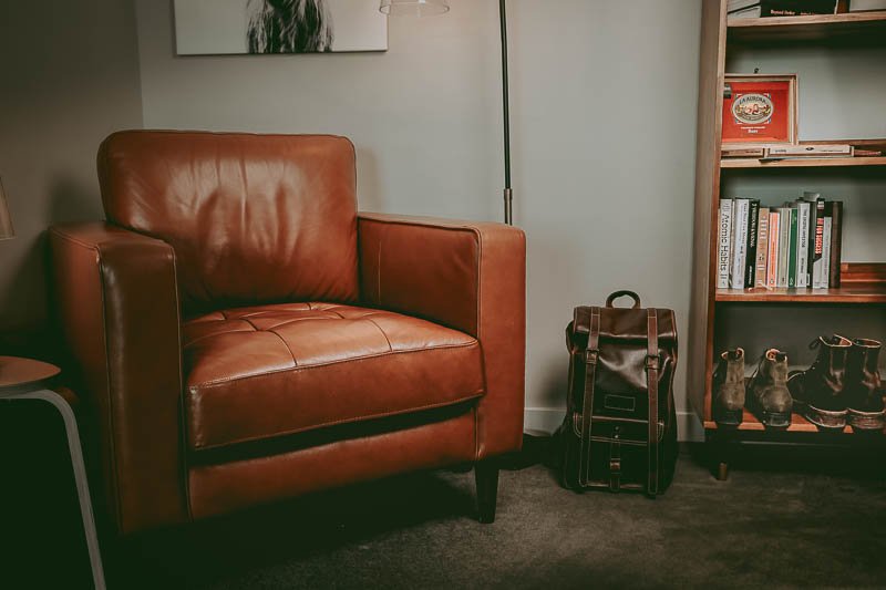 leather chair in man cave 1