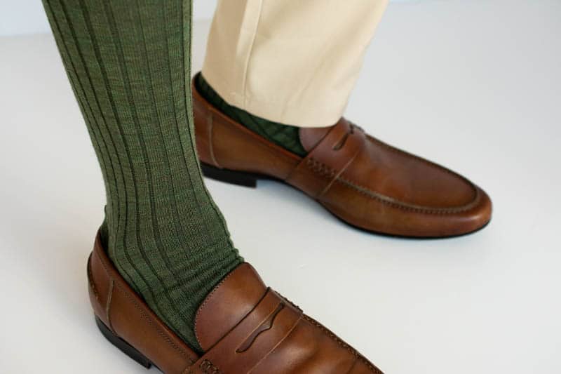 look at over the calf sock with khaki trouser