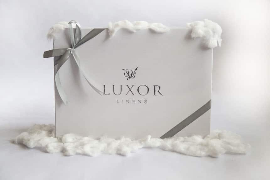 Luxor Linens Valentino 1200 Thread Count Cotton Sheets side on packaging