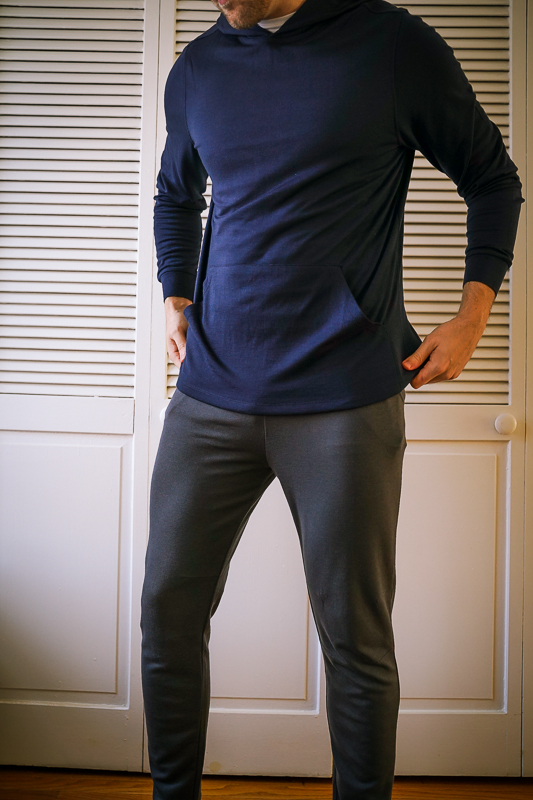 man wearing Unbound Merino Sweatshirt and Sweatpants