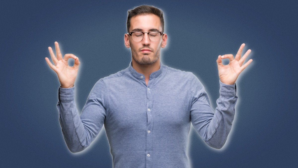 Meditation for Men Man in Blue Shirt Meditating and Holding Hands Up