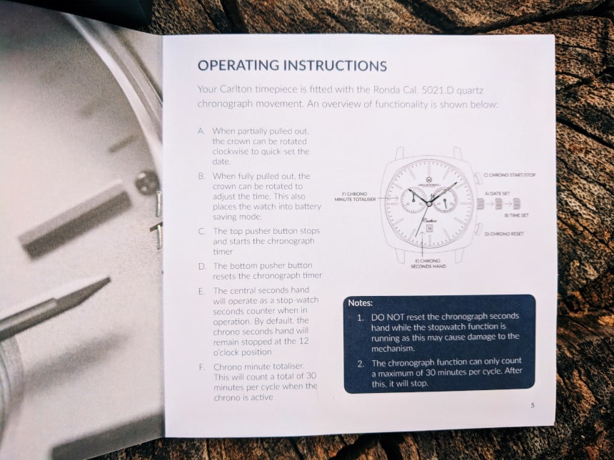 Melbourne Watch Company Chronograph Instructions