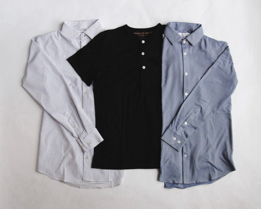 MizzenMain Grid of Two Dress Shirts and a Black Henley
