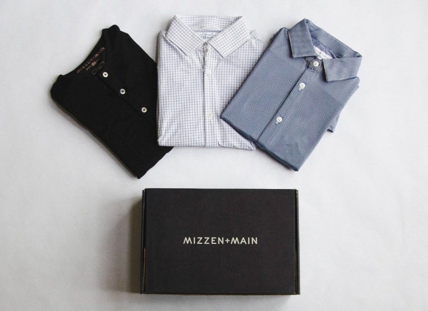 Mizzen+Main Review - 2 Dress Shirts, a Henley, and a Box on a White Background