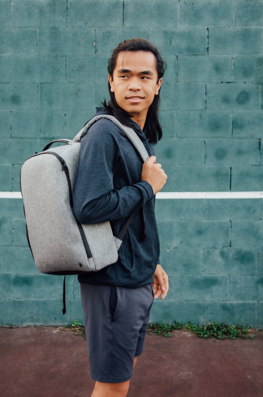 Model Carrying Public Rec Pro Pack On Shoulder Side On And Smiling