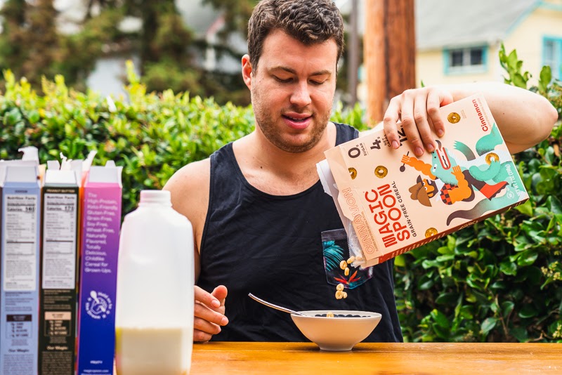 Model pouring cereal into bowl