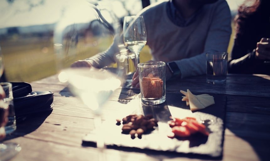 Nice food, outside, man looking away