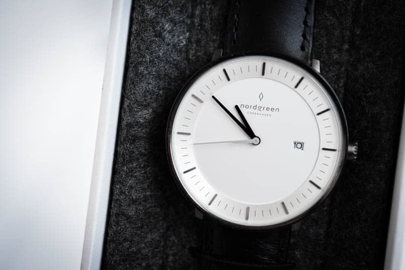 nordgreen philosopher minimliast watch against grey felt case